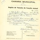 Registo de um veiculo de duas rodas tirado por um animal de espécie asinina destinado a transporte de mercadorias em nome de Alfredo José Marques, morador no Cacém.