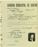 Registo de matricula de velocipedista em nome de Abel Vinagre, morador em Pero Pinheiro, com o nº de inscrição 1602.