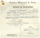 Registo de velocípede de marca Sachs, com o nº 9255, em nome de Joaquim da Assunção, morador em Assafora.
