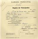 Registo de velocípede com o nº 1480, em nome de Alfredo da Conceição Nunes, morador em Alfaquiques.