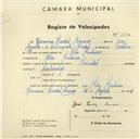Registo de velocípede de marca Oriental, com o nº 2658, em nome de Germano Pardal Amaro, morador em Pero Pinheiro.