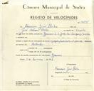 Registo de velocípede de marca Sachs, com o nº 9696, em nome de Francisco José Bicho, morador em S. João das Lampas.
