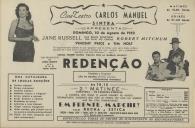 Programa do filme "Redenção" realizado por John Farrow com a participação de Jane Russell, Robert Mitchum, Vinvent Price e Tim Holt.