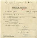 Registo de velocípede de marca Marsan, com o nº 8347, em nome de Albertino Afonso, morador em Sintra.