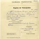 Registo de velocípede com o nº 1943, em nome de Maria Dolores de Noriega, moradora em Casal del Carmen.