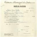 Registo de velocípede com o nº 4849, em nome de António Júlio Grilo, morador em Morelena.