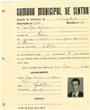 Registo de matricula de velocipedista em nome de José Jorge Estêvão, morador em Sacotes, com o nº de inscrição 1990.