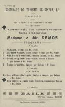 Programa de espetáculos com a participação dos cantores e bailarinos Madame e Mr. Demos.