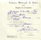 Registo de velocípede de marca Tomam, com o nº 8923, em nome de Guilhermino Cardoso da Silva, morador em Galamares.