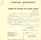 Registo de um veiculo de quatro rodas tirado por dois animais de espécie cavalar destinado a transporte de mercadorias em nome de Hans Wimmer, morador em Belas.