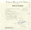 Registo de velocípede de marca Raio, com o nº 8536, em nome de Ananias Fernando Marques Ramalho, morador em Chão de Meninos.