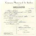 Registo de velocípede de marca Cuciolo, com o nº 5605, em nome de Adelino da Costa Pereira, morador em Albarraque.