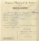 Registo de velocípede com o nº 8099, em nome de Arnaldo Francisco Frade, morador em S. João das Lampas.