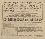 Programa do filme "O Milagre de Milão" realizado por Vitorio de Sicca com a participação de Emma Gramática, Francesco Goliano, Paolo Stoppa, Gugliemo Barnabo e Brunella Bovo.