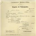 Registo de velocípede de marca Special Popular, com o nº 2671, em nome de Carlos Santos, morador em Galamares.