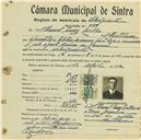 Registo de matricula de velocipedista em nome de Manuel Tomás Coelho, morador em Montelavar, com o nº de inscrição 579.