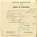 Registo de velocípede de marca Oriental, com o nº 2997, em nome de António Francisco Simões, morador em Negrais.