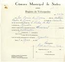 Registo de velocípede de marca Nacional, com o nº 8857, em nome de José Pereira de Lima, morador em Agualva.