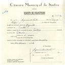 Registo de velocípede com o nº 5642, em nome de Joaquim do Couto, morador em Sintra.