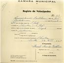 Registo de velocípede de marca Peugeot, com o nº 257, em nome de Manuel Mendes Bartolomeu, morador em Odrinhas.