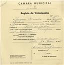 Registo de velocípede de marca Champion, com o nº 1419, em nome de Joaquim Miranda, morador em Casal dos Gosmos.