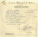 Registo de velocípede de marca Pombal, com o nº 10073, em nome de José Francisco Horta, morador em Assafora.