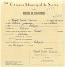 Registo de velocípede de marca Pombal, com o nº 7253, em nome de Vicente Inácio Quirino, morador em Cortegaça.