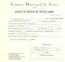 Registo de um veiculo de duas rodas tirado por um animal de espécie asinina destinado a transporte de mercadorias em nome de Joaquim Ramos, morador em Odrinhas.