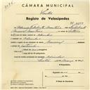 Registo de velocípede de marca Nacional, com o nº 4110, em nome de Eduardo Felisberto Monteiro, morador em Odrinhas.