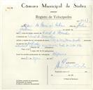 Registo de velocípede de marca Cruzador, com o nº 8941, em nome de Manuel da Conceição António, morador em Casal do Moinho.
