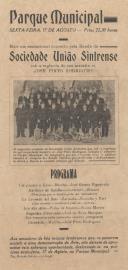 Programa da Sociedade União Sintrense anunciando um concerto da banda União Sintrense no Parque Municipal de Sintra.
