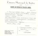 Registo de um veiculo de duas rodas tirado por dois animais de espécie bovina destinado a transporte de mercadorias em nome de Domingos António Serra, morador na Tojeira.