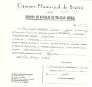 Registo de um veiculo de duas rodas tirado por dois animais de espécie bovina destinado a transporte de mercadorias em nome de Domingos António Serra, morador na Tojeira.