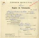 Registo de velocípede com o nº 3547, em nome de Francisco Cordeiro Agostinho, morador em Pedra Furada.