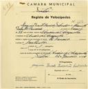 Registo de velocípede com o nº 2291, em nome de Joaquim Duarte Barreirão Sobrinho, morador em Arneiro da Arreganha.
