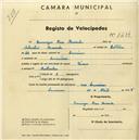 Registo de velocípede de marca Dinar, com o nº 1634, em nome de Domingos Pires Rossada, morador em Lameiras.