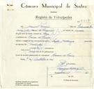 Registo de velocípede de marca Sachs, com o nº 9347, em nome de Manuel Ferreira, morador em Cacém de Cima.
