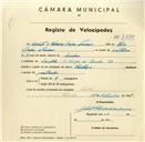 Registo de velocípede de marca Phillips, com o nº 3235, em nome de Adérito d'Oliveira Sedas Nunes, morador em Rua Veiga da Cunha, Sintra.