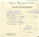 Registo de velocípede com o nº 10123, em nome de Francisco Dias Corda, morador em Pendão.