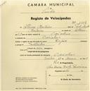 Registo de velocípede de marca Oriental, com o nº 1309, em nome de Joaquim Baleia Monteiro, morador em Odrinhas.
