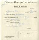 Registo de velocípede de marca J.F.F., com o nº 4996, em nome de Domingos Baleia, morador em Almorquim.