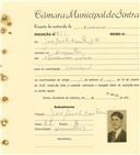 Registo de matricula de carroceiro em nome de João Duarte Azenha Júnior, morador em Alvarinhos, com o nº de inscrição 1854.