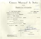 Registo de velocípede com o nº 8973, em nome de José Almeida Santos, morador em Cacém.