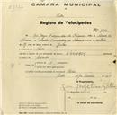 Registo de velocípede de marca Wanderer, com o nº 1001, em nome de Rui Jorge Fernandez de Oliveira, morador em Belas.