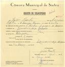 Registo de velocípede com o nº 6934, em nome de João Bastos, morador em Maceira.
