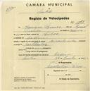 Registo de velocípede com o nº 1898, em nome de Henrique Branco, morador em Cacém.