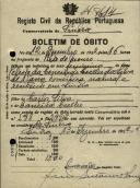 Boletim de óbito de Celeste da Conceição Coelho da Silva, morador em Sintra, sepultado no coval nº 7614, do cemitério de S. Marçal.
