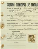 Registo de matricula de velocipedista em nome de António Alves Oliveira, morador em Sintra, com o nº de inscrição 1056.