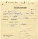Registo de velocípede de marca Artur & Valadas, com o nº 7859, em nome de Firmino Pereira, morador em Sintra.