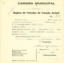 Registo de um veiculo de duas rodas tirado por dois animais de espécie bovina destinado a transporte de mercadorias em nome de António Alves, morador na Assafora.